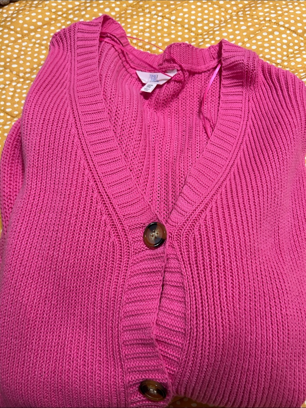 Time and Tru Hot Pink V-Neck Button Cardigan